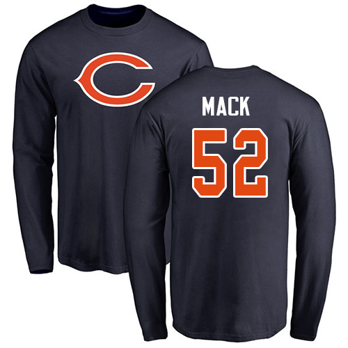 Chicago Bears Men Navy Blue Khalil Mack Name and Number Logo NFL Football #52 Long Sleeve T Shirt->chicago bears->NFL Jersey
